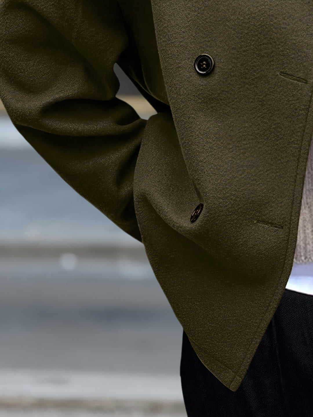 Women's Stylish Green Double-Breasted Fleece Pea Coat