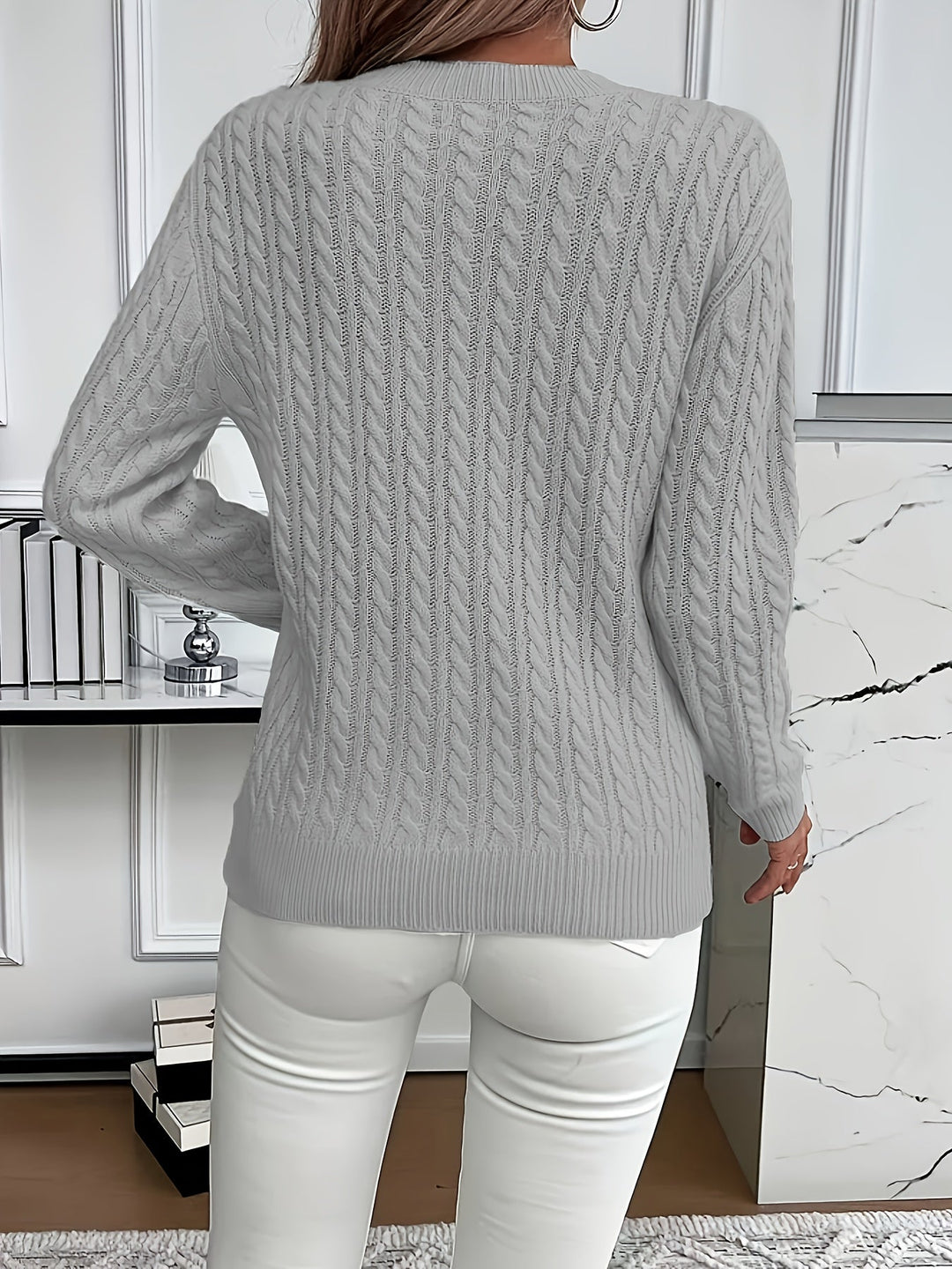 Women's Effortlessly Stylish Cable Knit Crewneck Sweater