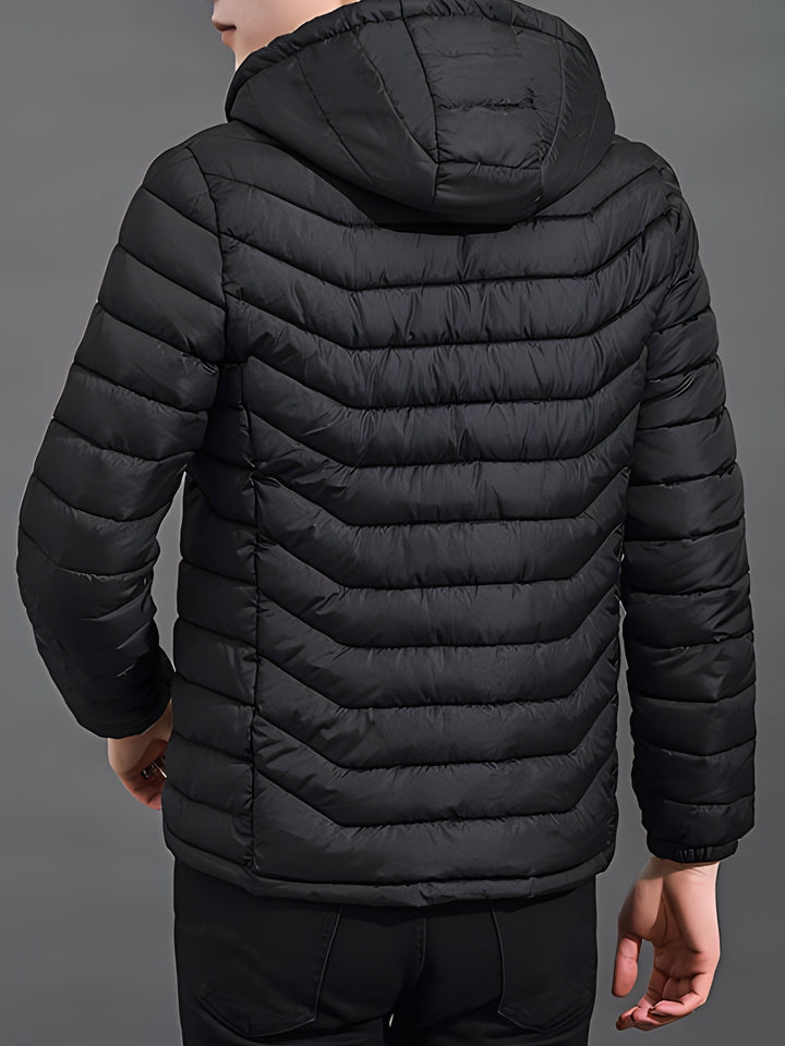 Men's Warm Black Quilted Hooded Puffer Jacket