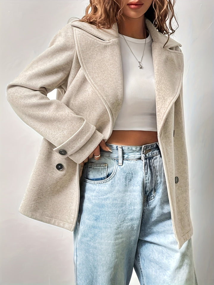 Women's Graceful Fleece Pea Coat with Double-Breasted Closure