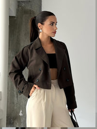 Women's Elegant Double-Breasted Brown Pea Coat