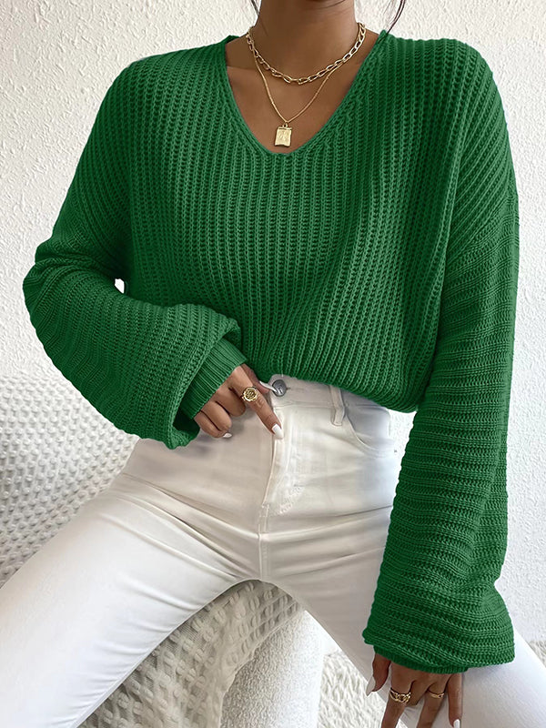Women's Lightweight Waffle Knit V Neck Sweater with Relaxed Fit