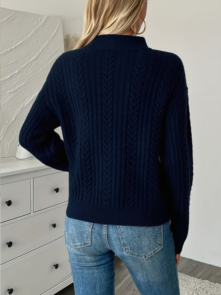 Women's Contemporary Cable Knit Quarter Zip Sweater