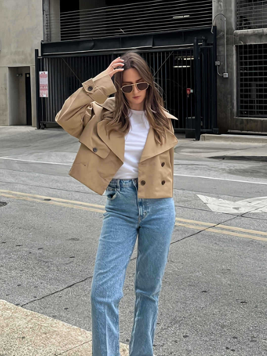 Women's Elegant Double-Breasted Brown Pea Coat