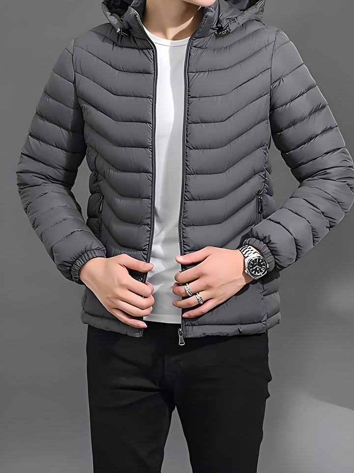 Men's Warm Black Quilted Hooded Puffer Jacket