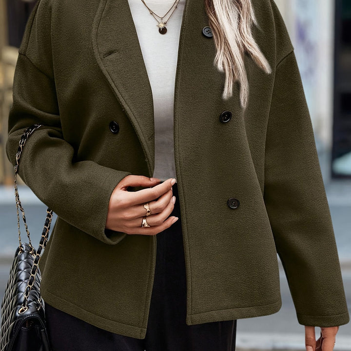 Women's Stylish Green Double-Breasted Fleece Pea Coat