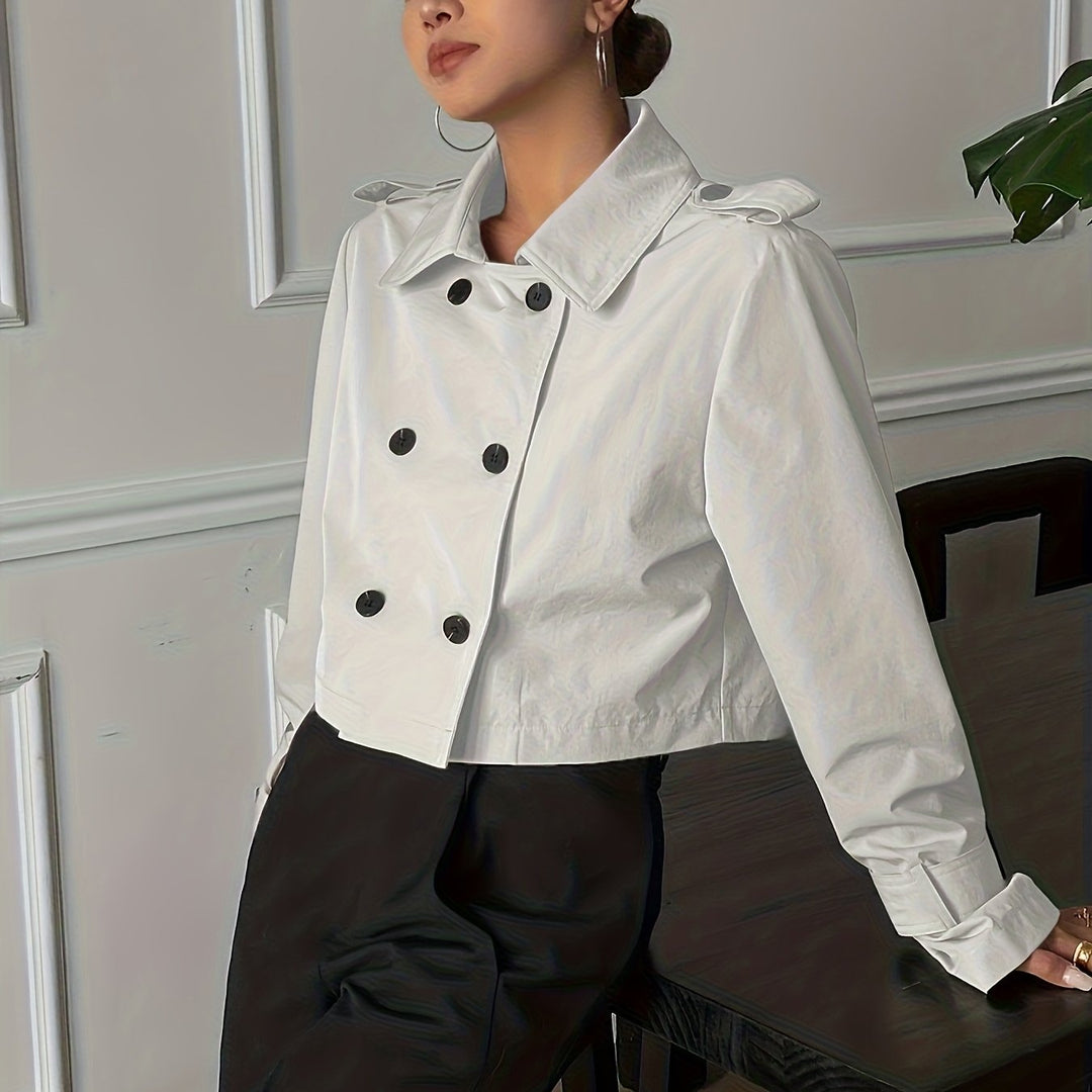 Women's Relaxed Double Breasted Cropped Pea Coat