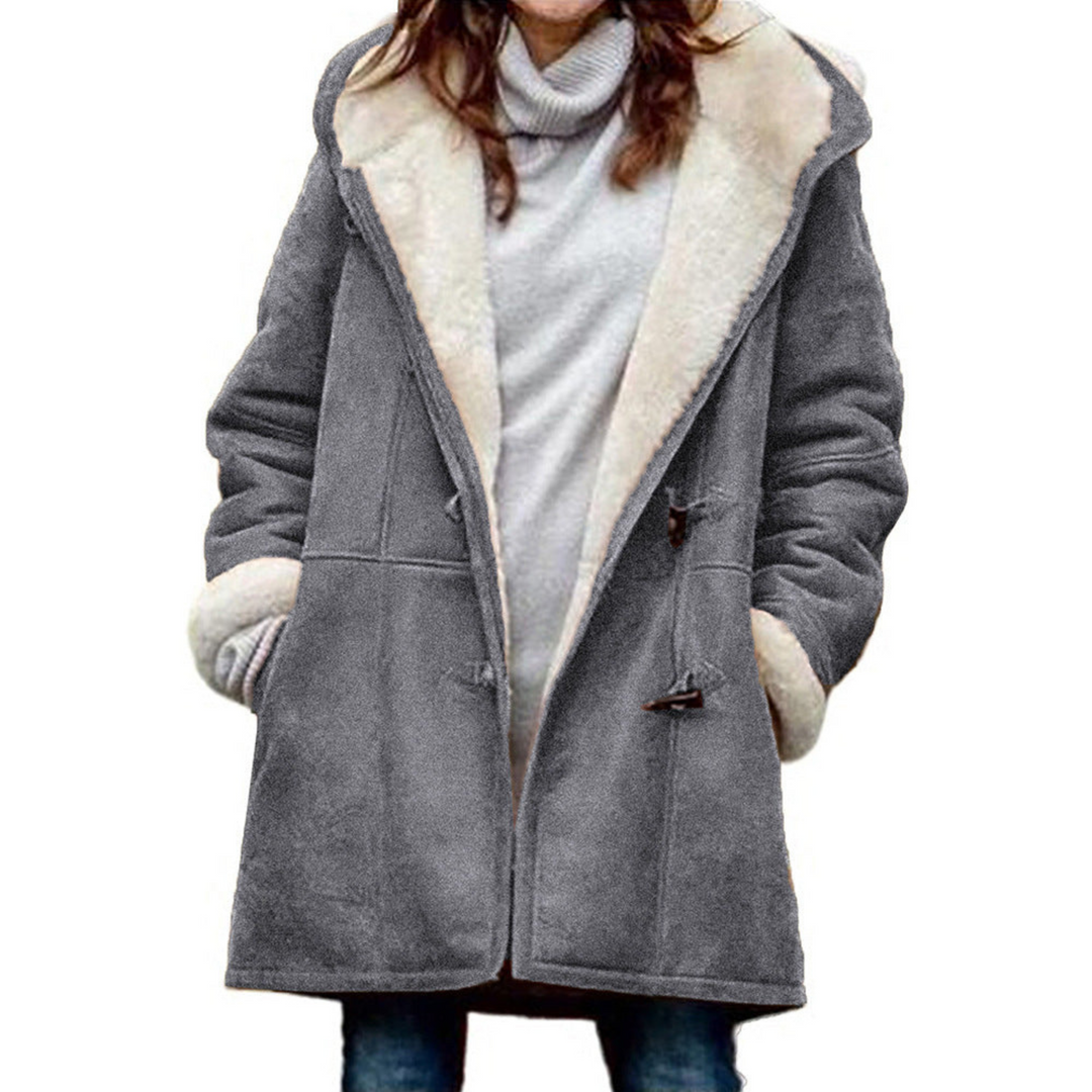 Women's Classic Wool Duffle Coat with Faux Fur Hood