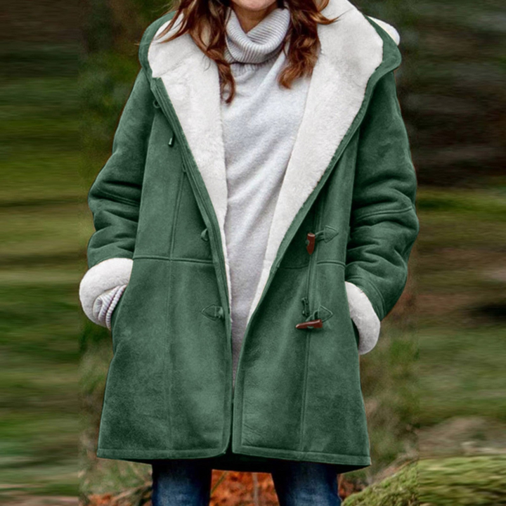 Women's Classic Wool Duffle Coat with Faux Fur Hood