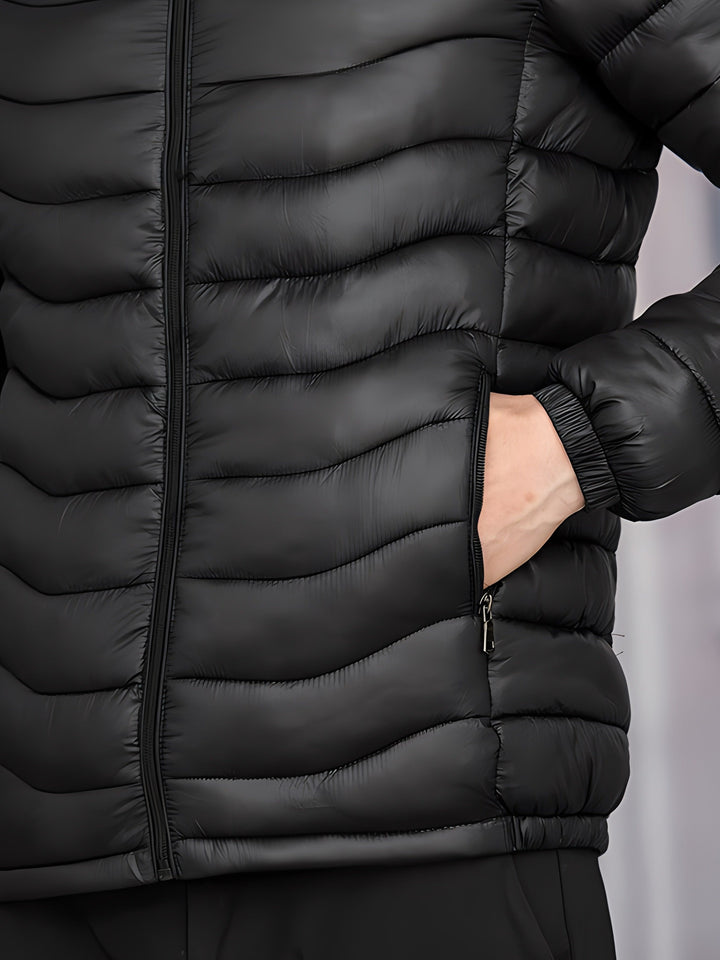 Men's Warm Black Quilted Hooded Puffer Jacket
