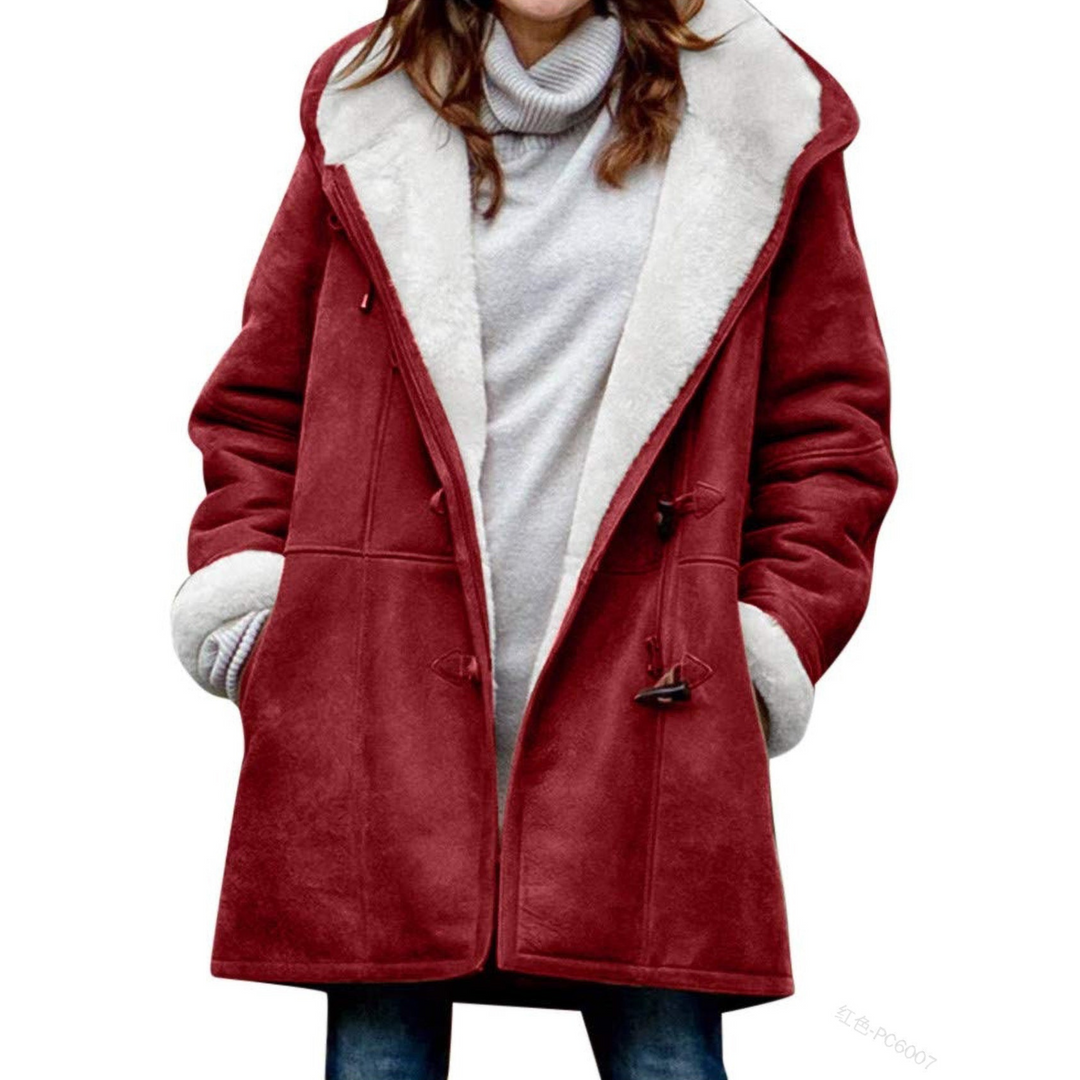 Women's Classic Wool Duffle Coat with Faux Fur Hood