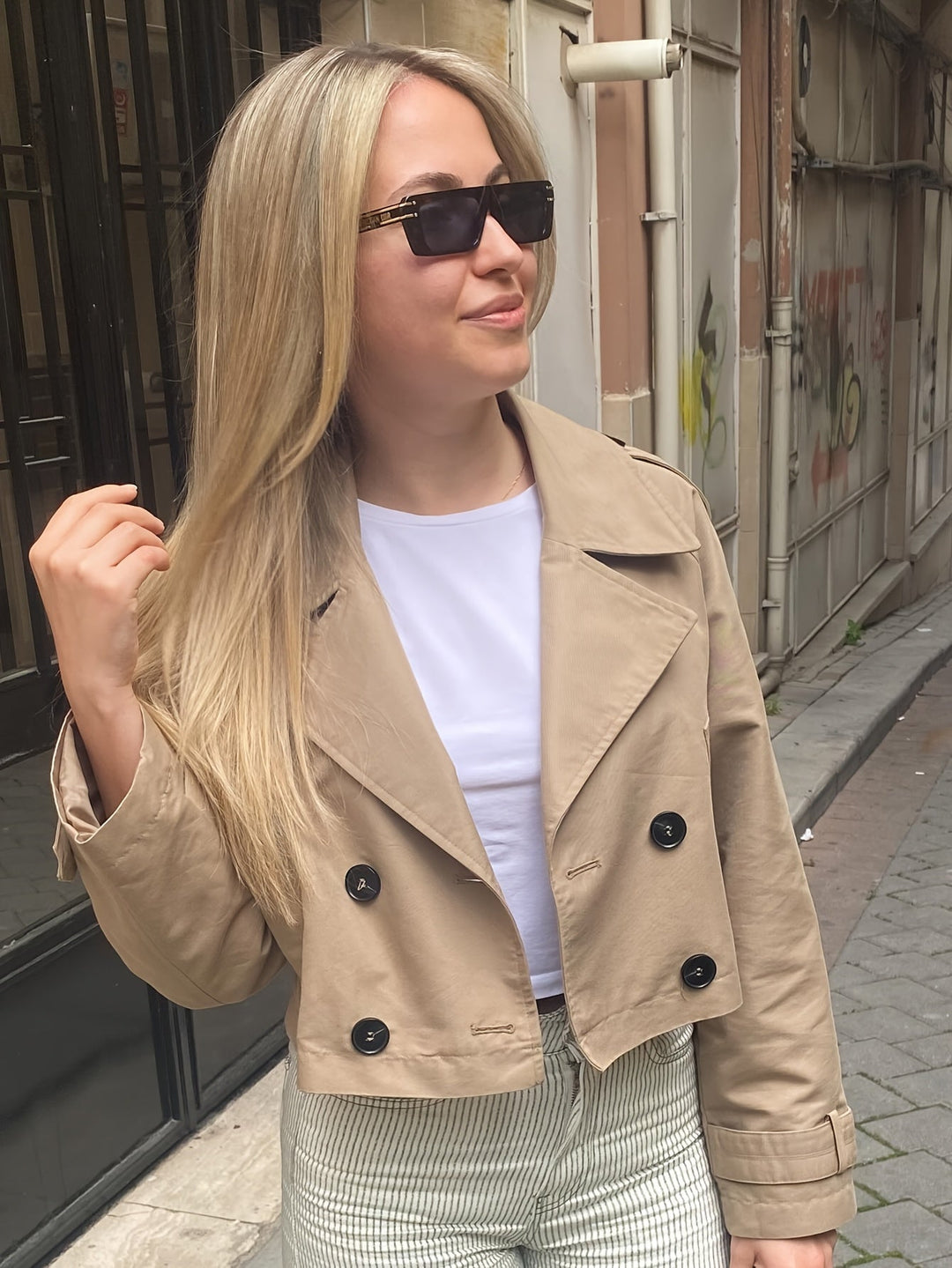 Women's Elegant Double-Breasted Brown Pea Coat