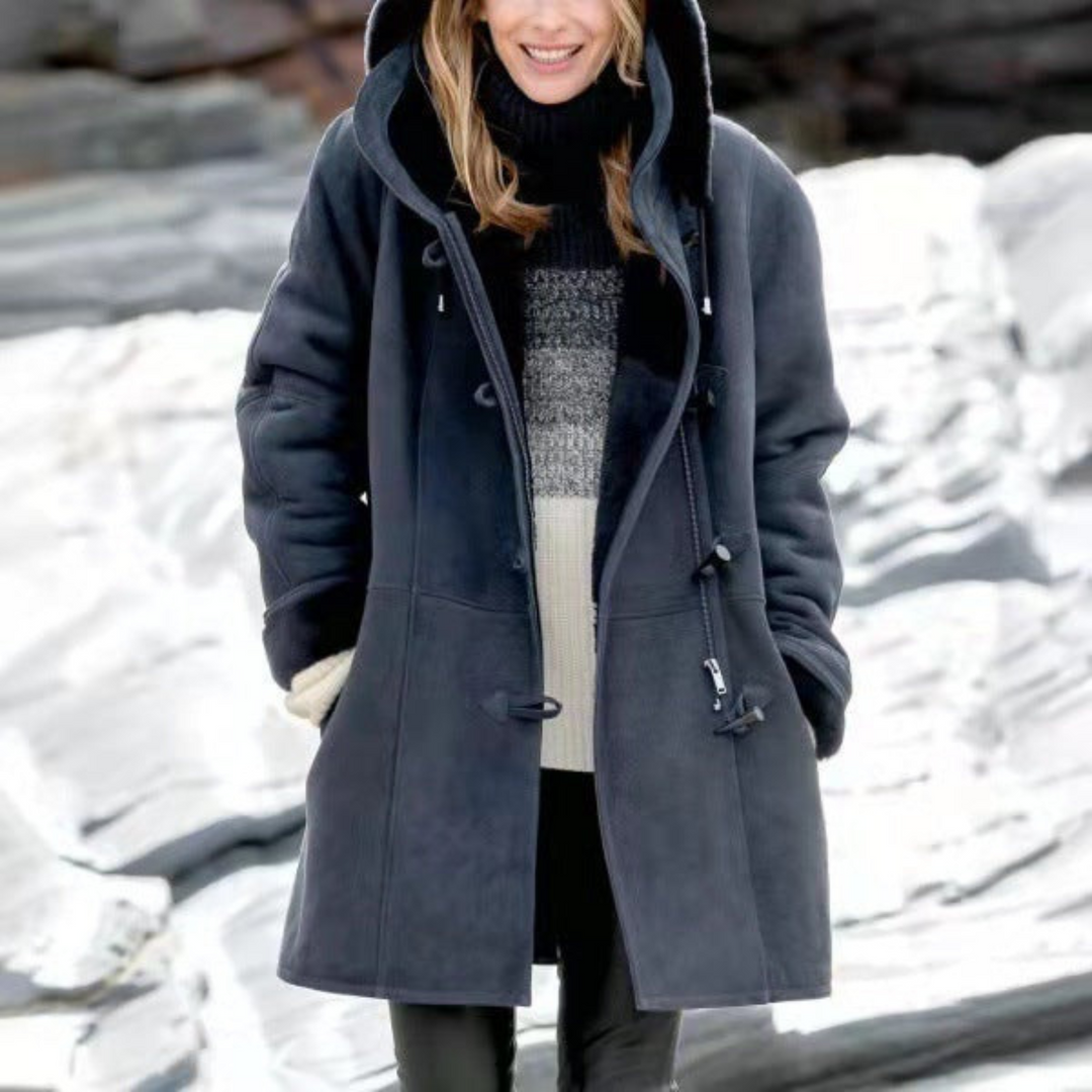 Women's Classic Wool Duffle Coat with Faux Fur Hood