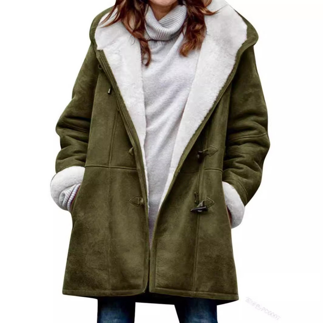 Women's Classic Wool Duffle Coat with Faux Fur Hood