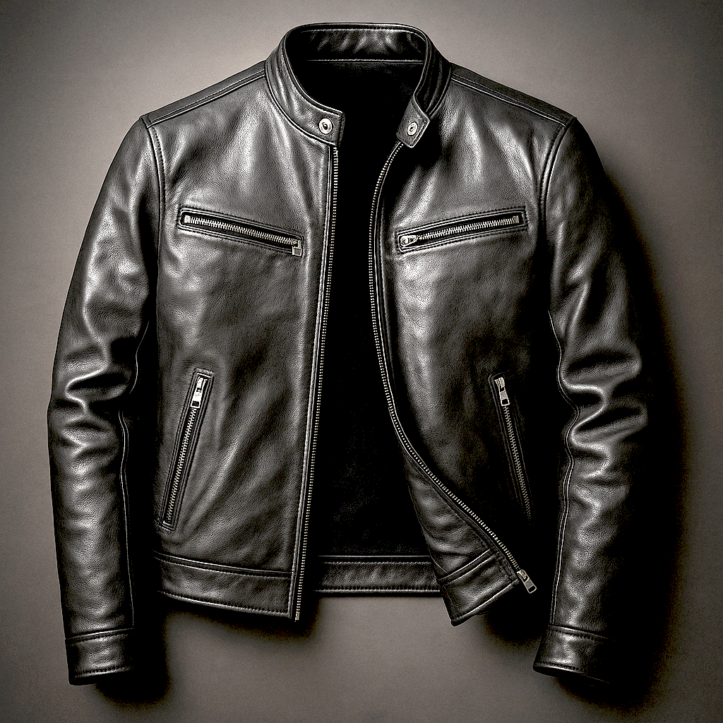 Men's Classic Faux Leather Zip-Up Biker Jacket with Stand Collar