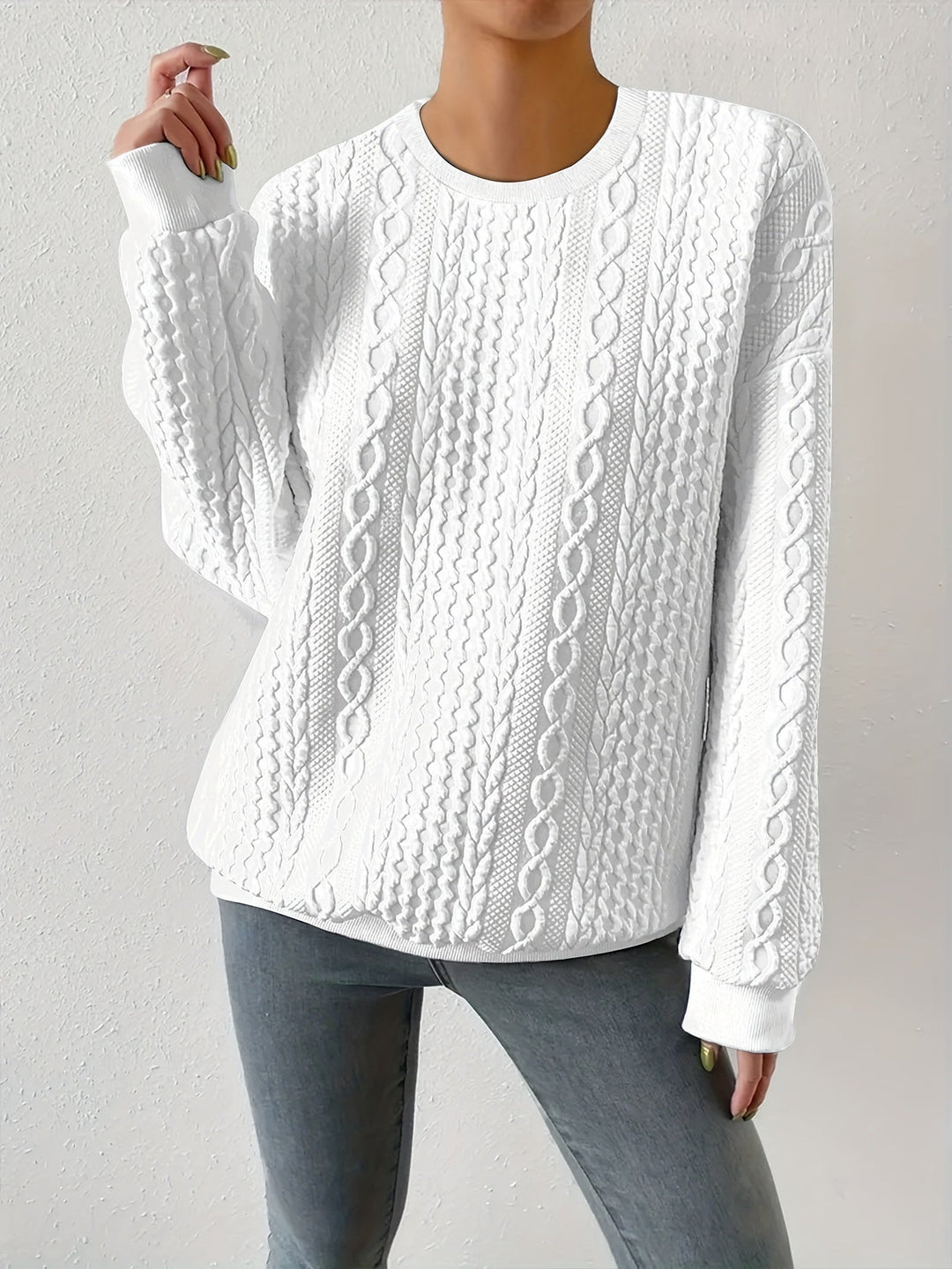 Women's Lightweight Cable Knit Crewneck Sweatshirt