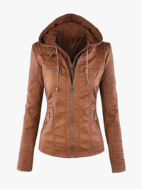 Women's Stylish Hooded Faux Leather Jacket