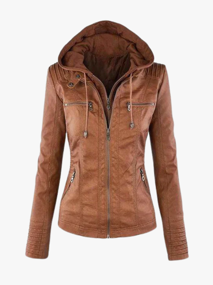 Women's Stylish Hooded Faux Leather Jacket
