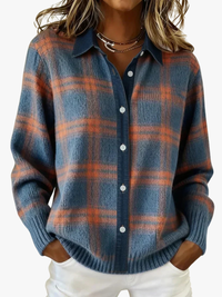 Women's Stylish Cropped Collared Knit Long Cardigan with Button Front