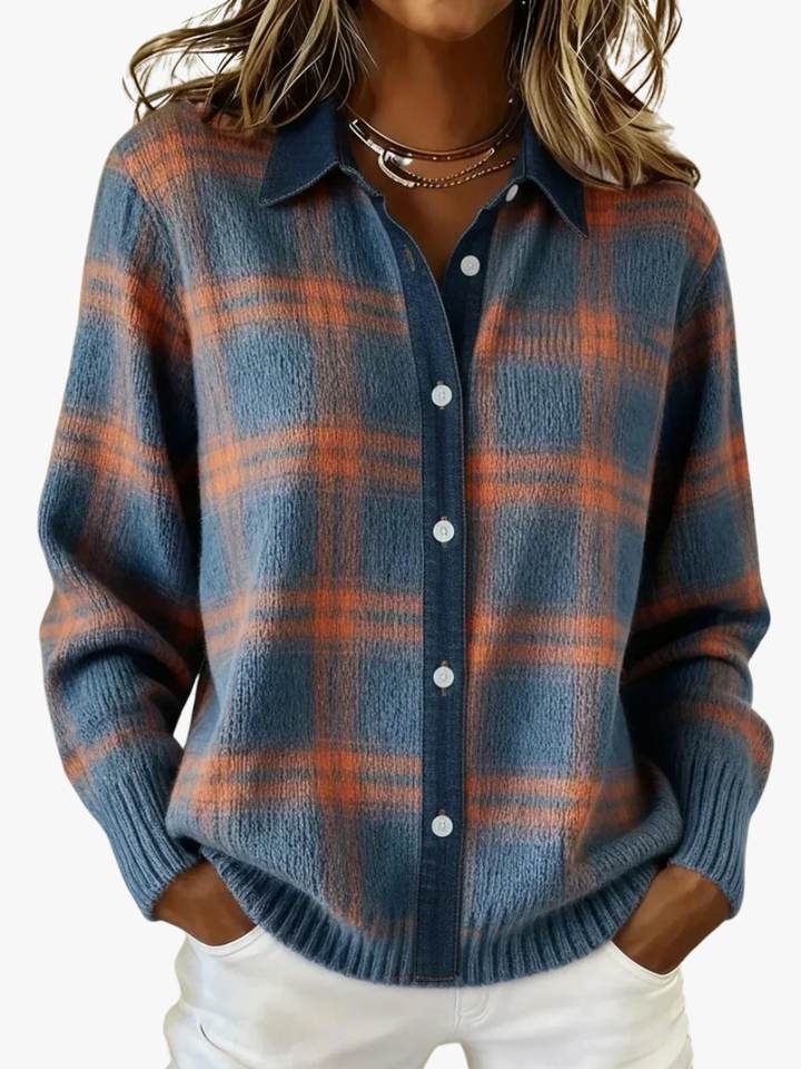 Women's Stylish Cropped Collared Knit Long Cardigan with Button Front
