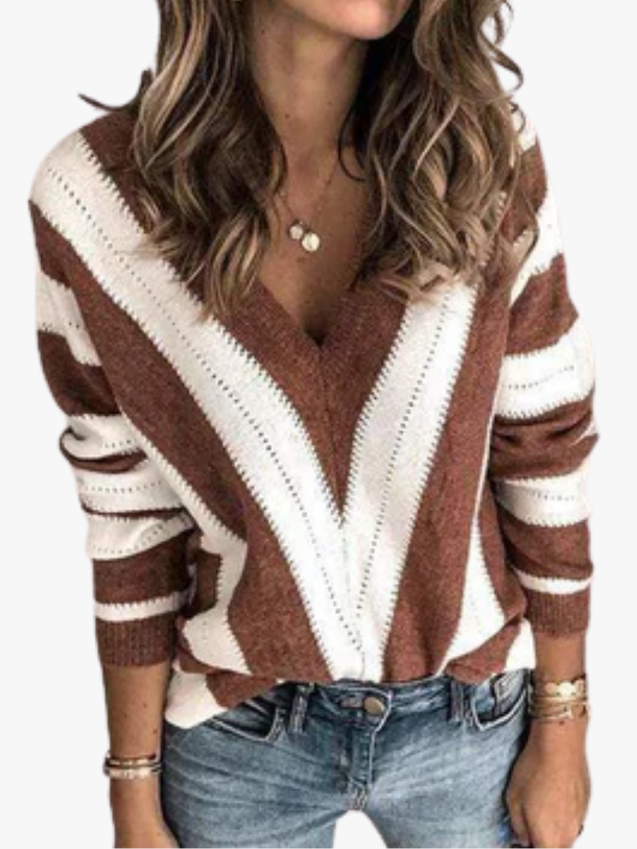 Women's Chic Striped V Neck Knit Sweater