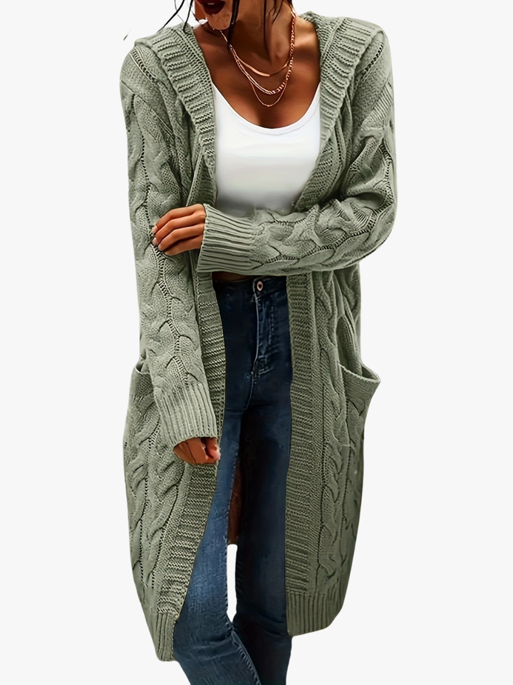 Women's Vintage-Inspired Cable Knit Long Cardigan with Open Front