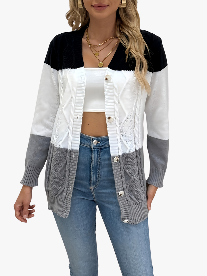 Women's Chic Long Cable Knit Cardigan with Button Front