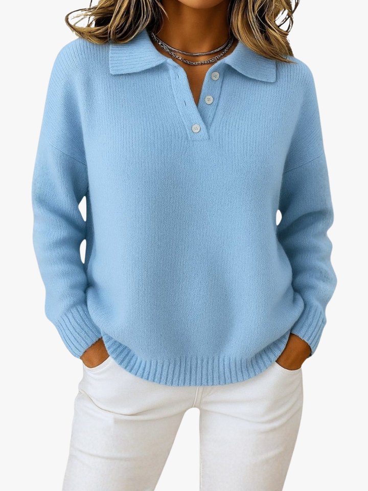 Women's Relaxed Button Up Polo Knit Sweater