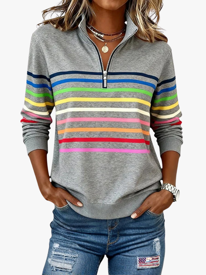 Women's Stylish Striped Quarter Zip Sweater