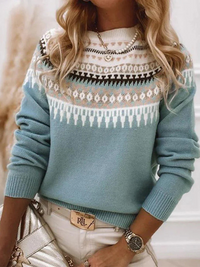 Women's Pretty Fair Isle Knit Sweater with Crewneck