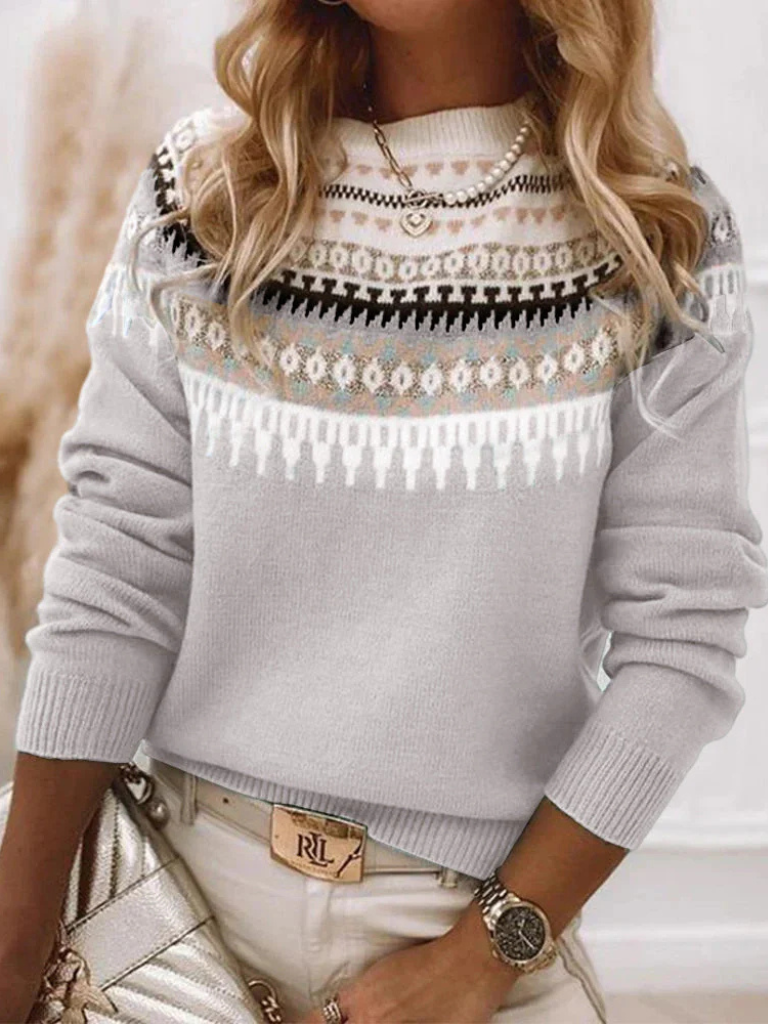 Women's Pretty Fair Isle Knit Sweater with Crewneck