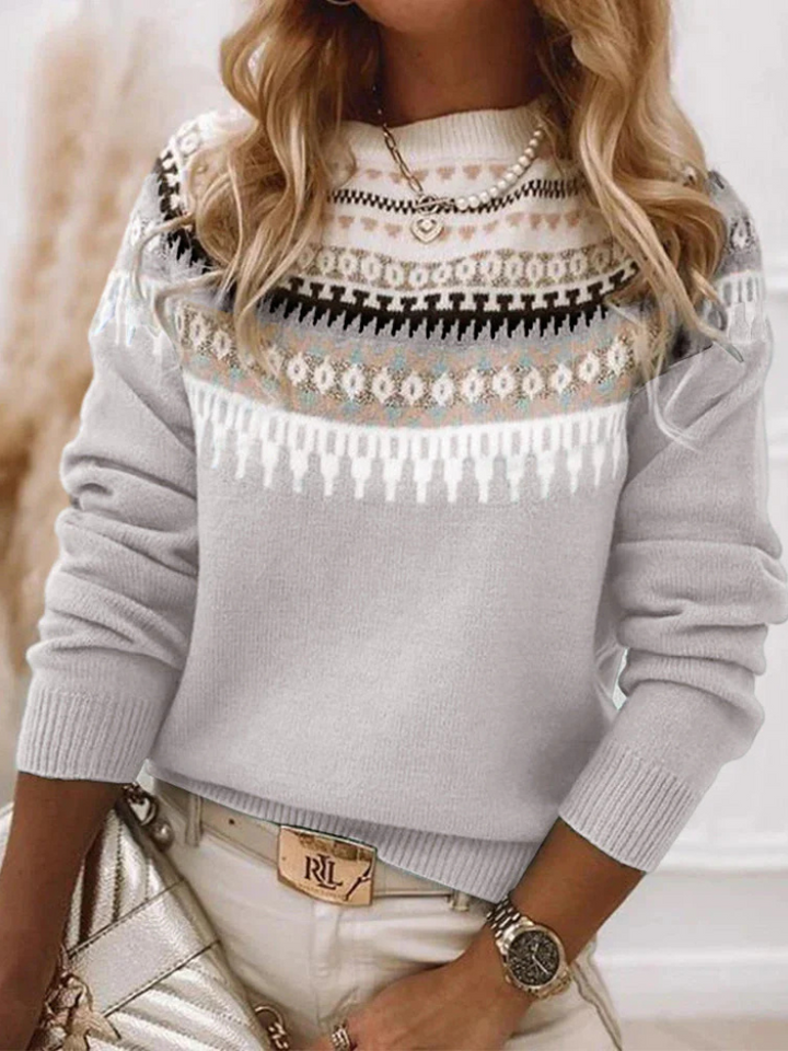 Women's Pretty Fair Isle Knit Sweater with Crewneck