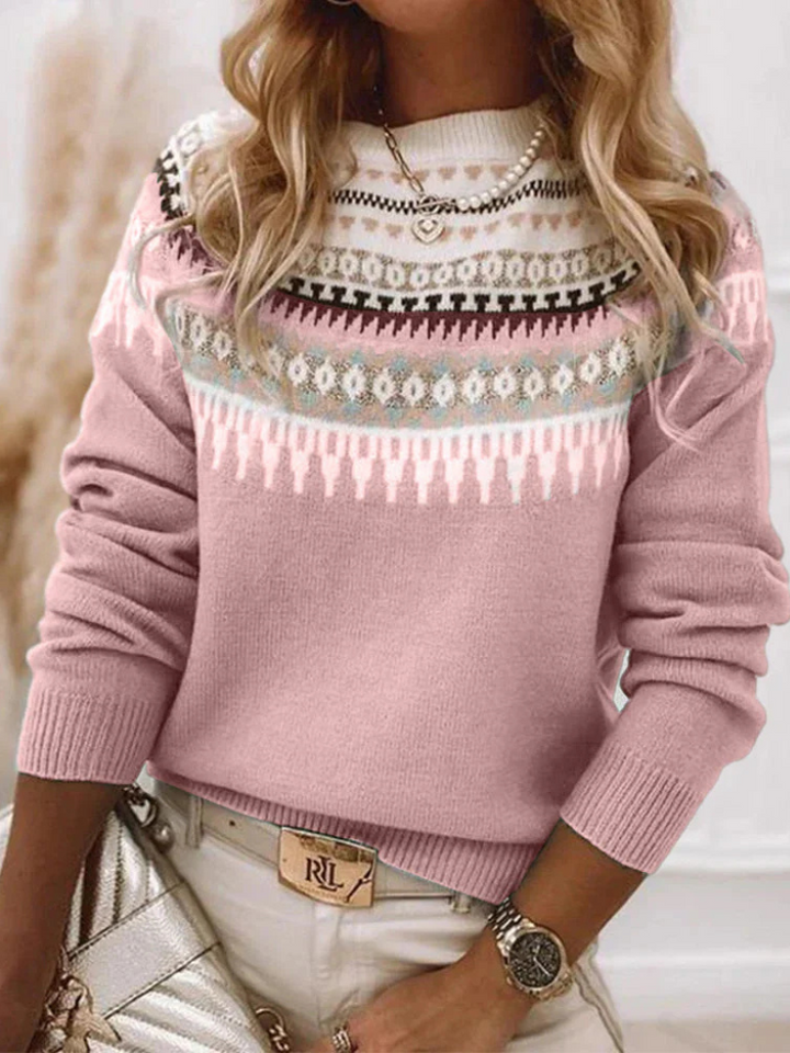 Women's Pretty Fair Isle Knit Sweater with Crewneck