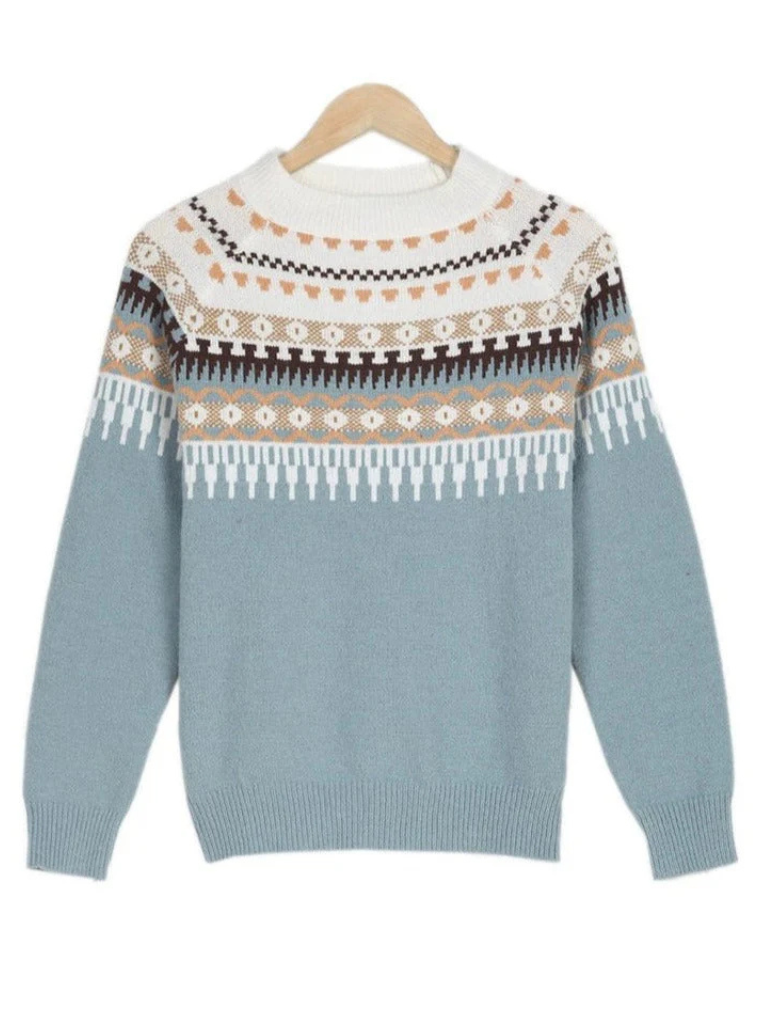Women's Pretty Fair Isle Knit Sweater with Crewneck