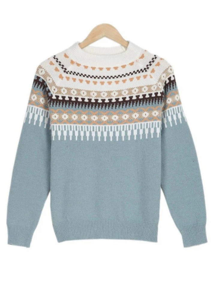 Women's Pretty Fair Isle Knit Sweater with Crewneck