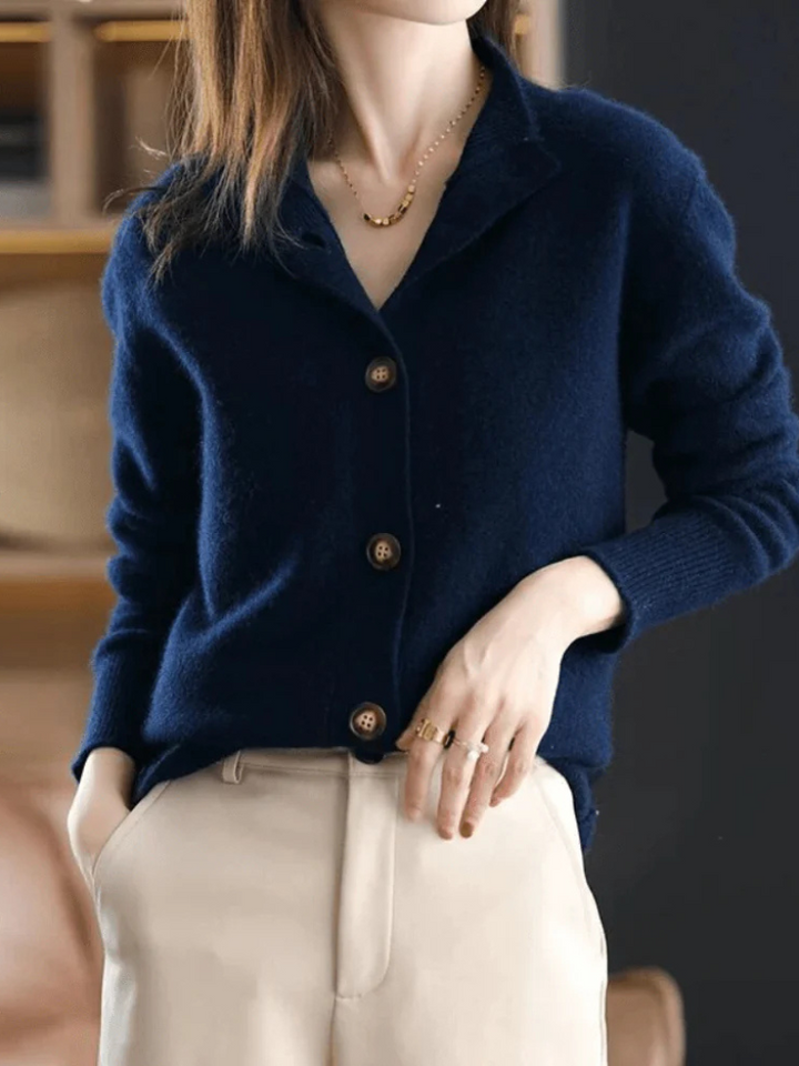 Women's Lovely Collared Knit Cardigan with Buttons
