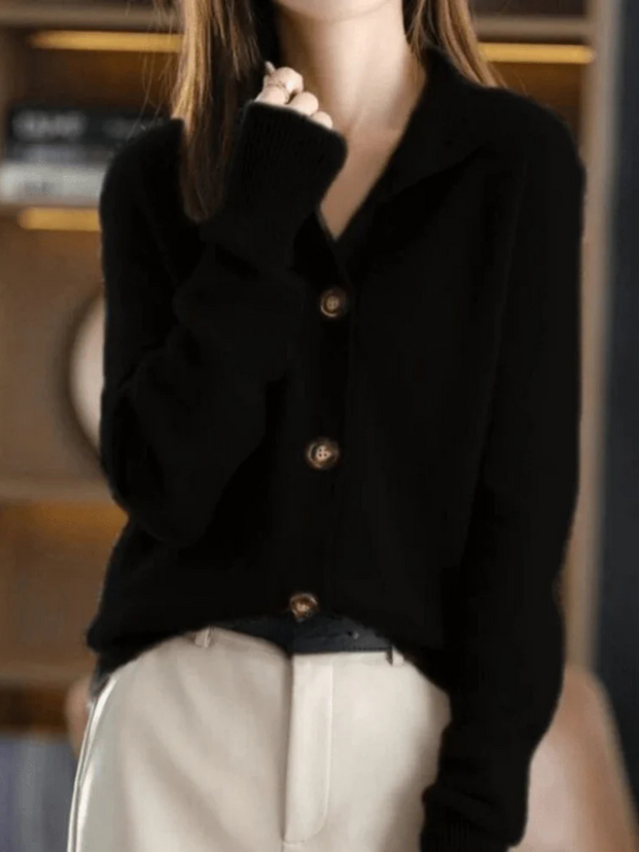 Women's Lovely Collared Knit Cardigan with Buttons