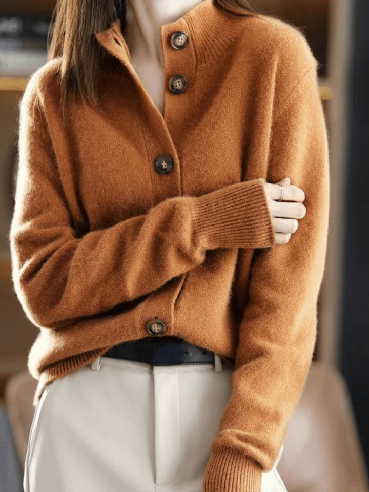 Women's Lovely Collared Knit Cardigan with Buttons