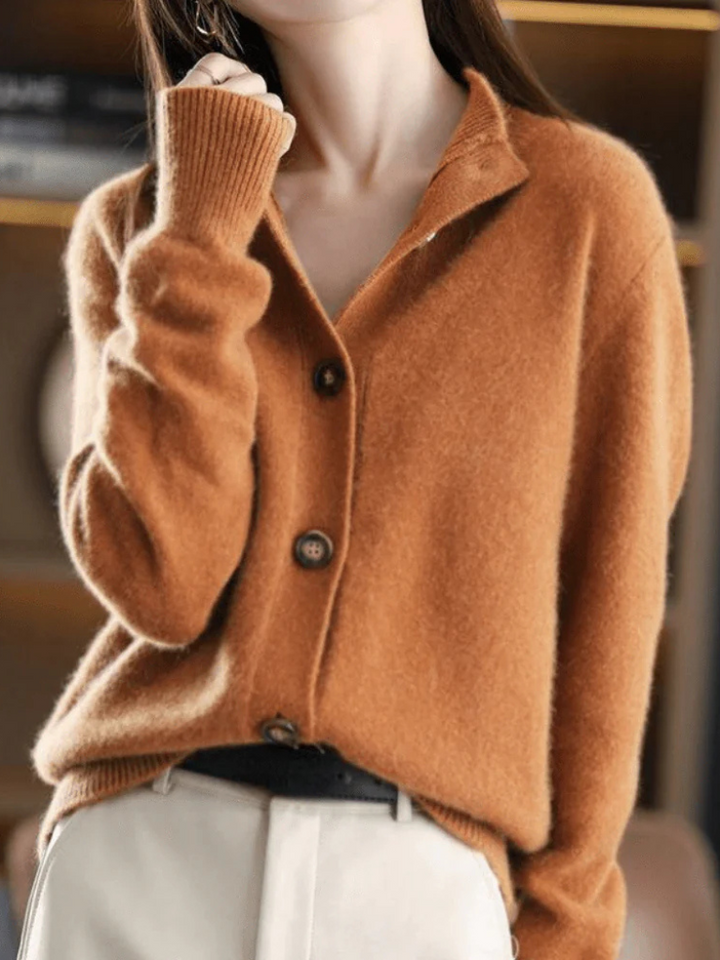 Women's Lovely Collared Knit Cardigan with Buttons