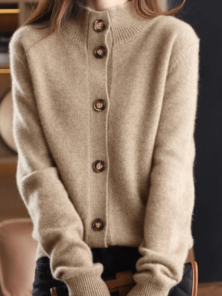 Women's Lovely Collared Knit Cardigan with Buttons