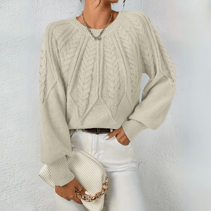 Women's Trendy Cable Knit Crewneck Sweater with Chunky Knit Texture