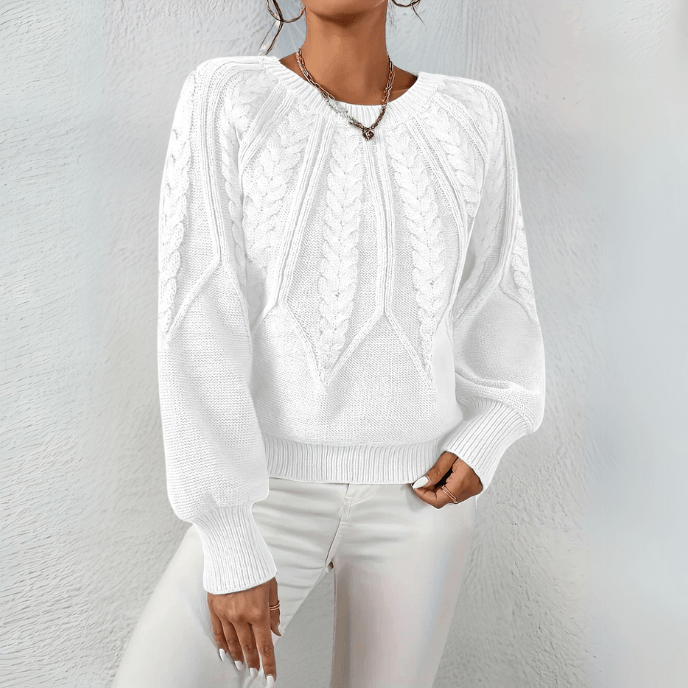 Women's Trendy Cable Knit Crewneck Sweater with Chunky Knit Texture