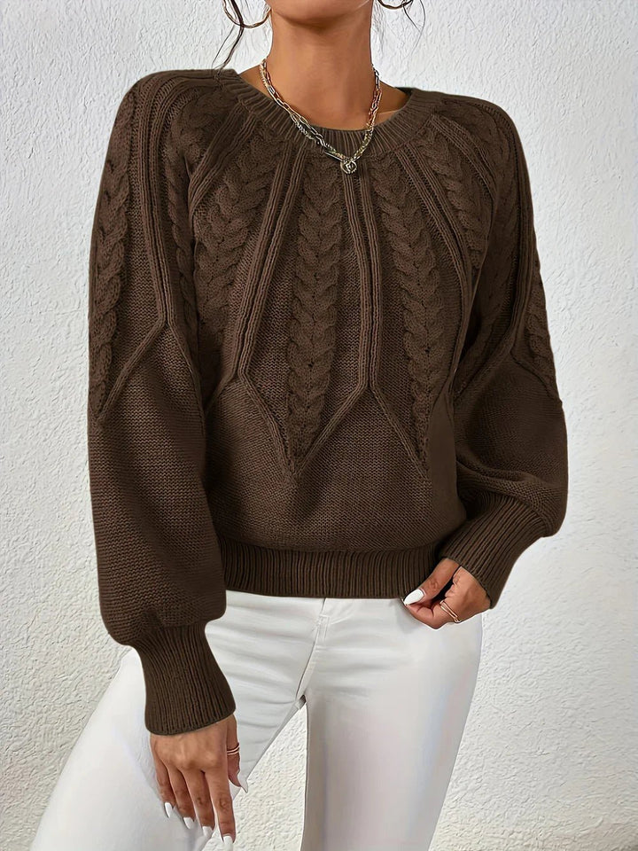 Women's Trendy Cable Knit Crewneck Sweater with Chunky Knit Texture