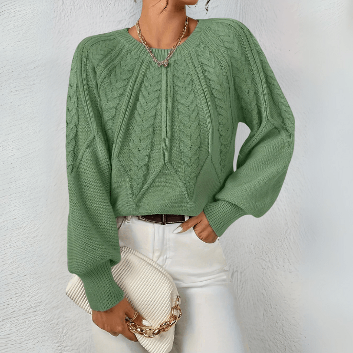 Women's Trendy Cable Knit Crewneck Sweater with Chunky Knit Texture