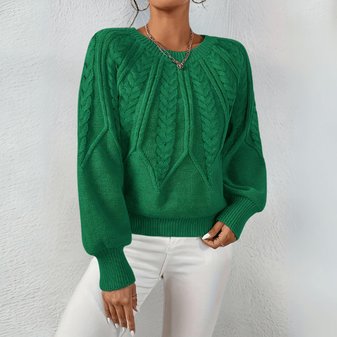 Women's Trendy Cable Knit Crewneck Sweater with Chunky Knit Texture