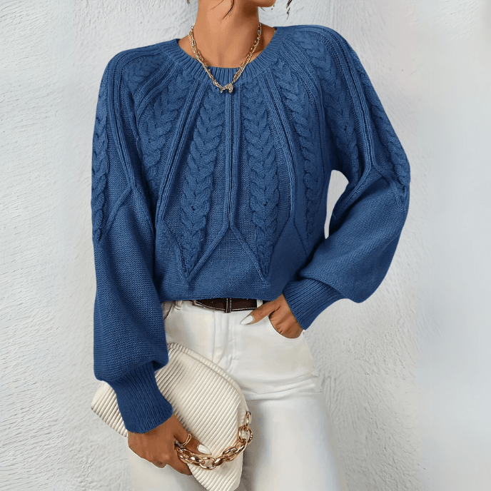 Women's Trendy Cable Knit Crewneck Sweater with Chunky Knit Texture