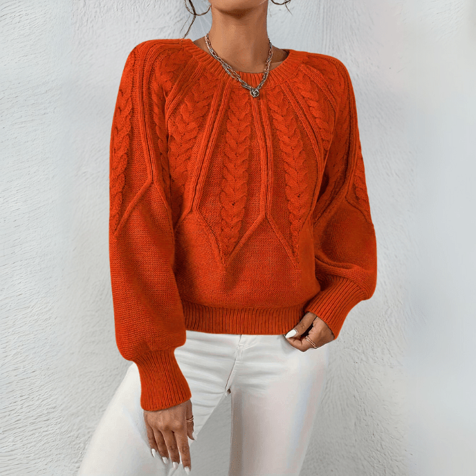 Women's Trendy Cable Knit Crewneck Sweater with Chunky Knit Texture