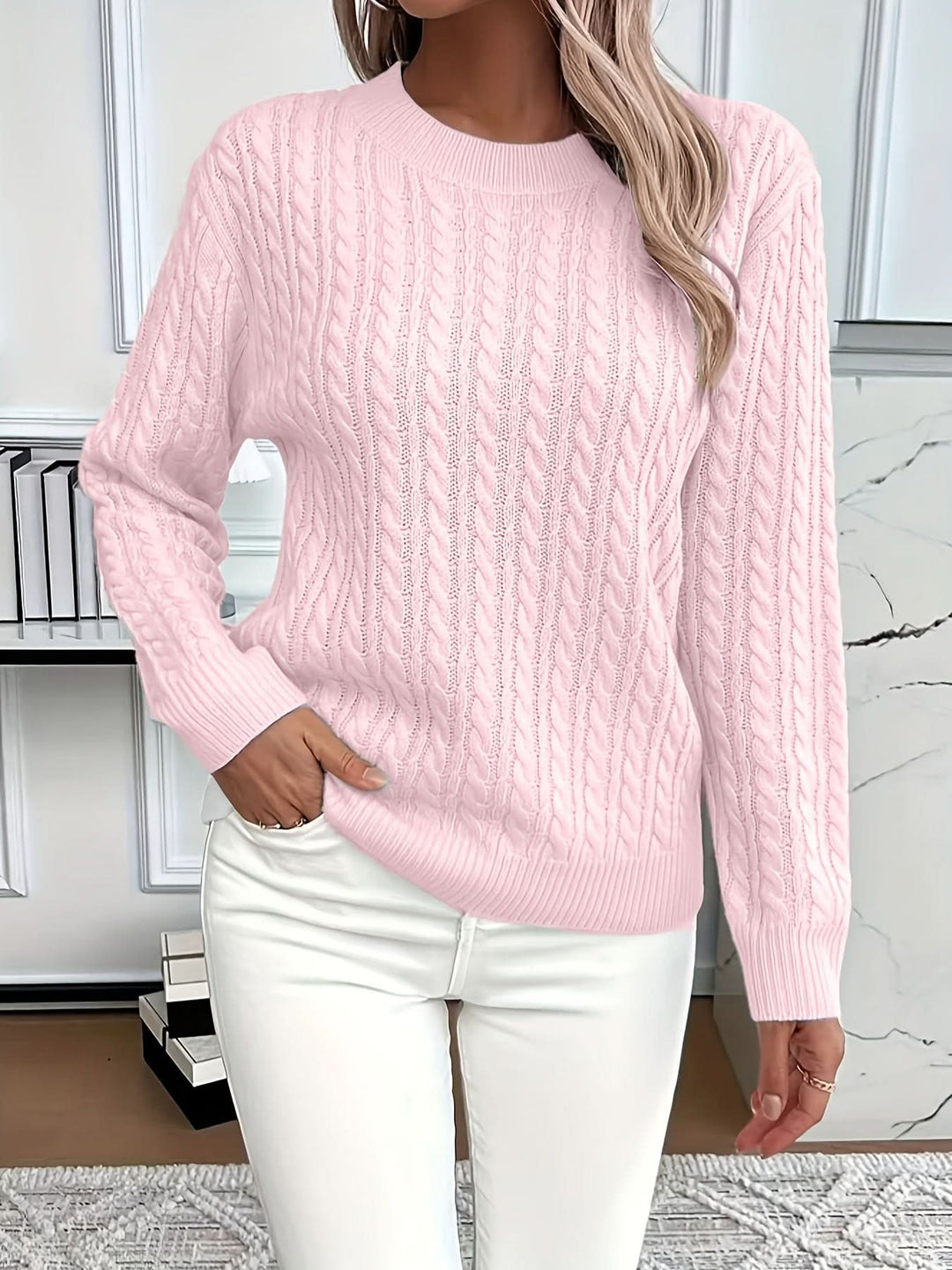 Women's Stylish Cable Knit Crewneck Sweater