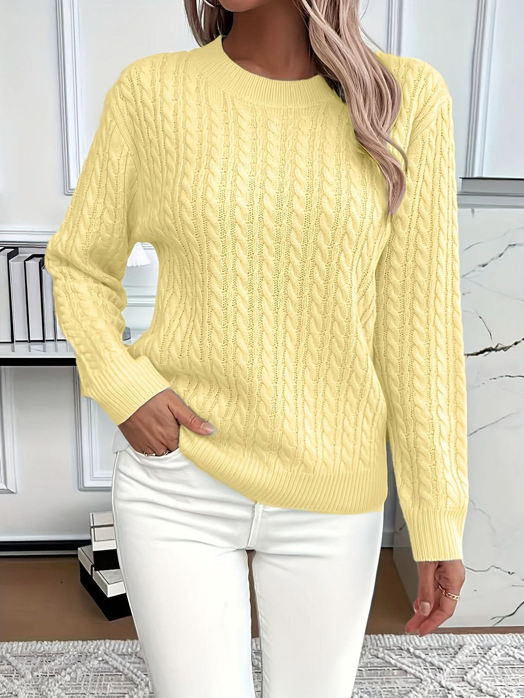 Women's Stylish Cable Knit Crewneck Sweater