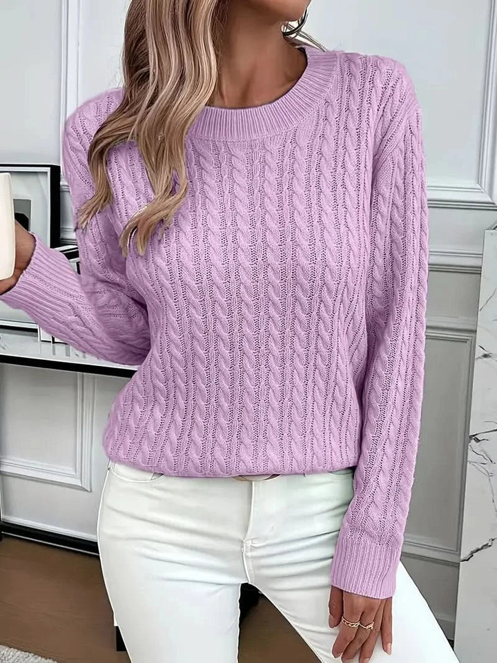 Women's Stylish Cable Knit Crewneck Sweater